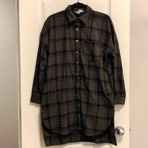 Green Plaid Snap Button Oversized Sweater